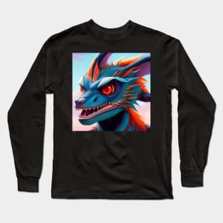 Ferocious Blue Dragon with Red Eyes Long Sleeve T-Shirt